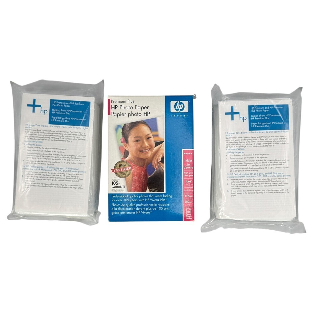 4x6 HP Premium Plus Photo Paper 3 Pack ~270 Sheets High Gloss Perforated Tab